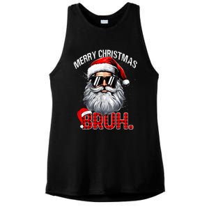 Merry Christmas Bruh Funny Santa Bruh Plaid Xmas Pajamas Ladies PosiCharge Tri-Blend Wicking Tank