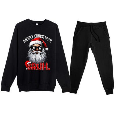 Merry Christmas Bruh Funny Santa Bruh Plaid Xmas Pajamas Premium Crewneck Sweatsuit Set