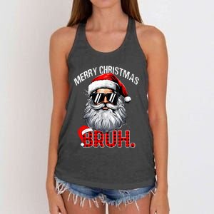 Merry Christmas Bruh Funny Santa Bruh Plaid Xmas Pajamas Women's Knotted Racerback Tank