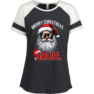 Merry Christmas Bruh Funny Santa Bruh Plaid Xmas Pajamas Enza Ladies Jersey Colorblock Tee