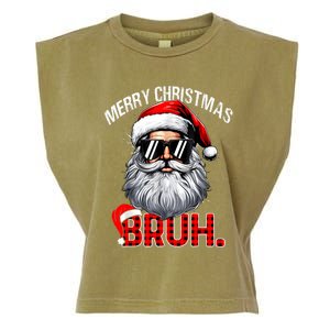 Merry Christmas Bruh Funny Santa Bruh Plaid Xmas Pajamas Garment-Dyed Women's Muscle Tee