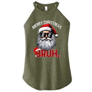 Merry Christmas Bruh Funny Santa Bruh Plaid Xmas Pajamas Women's Perfect Tri Rocker Tank