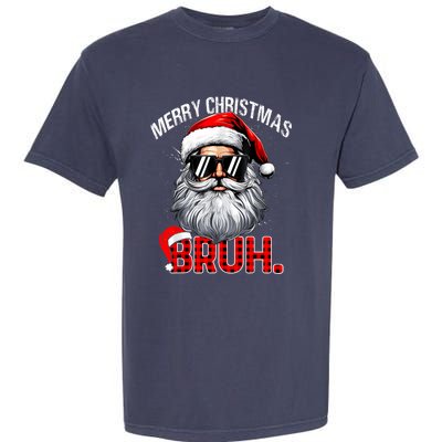 Merry Christmas Bruh Funny Santa Bruh Plaid Xmas Pajamas Garment-Dyed Heavyweight T-Shirt