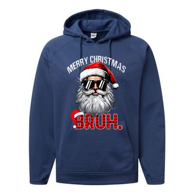 Merry Christmas Bruh Funny Santa Bruh Plaid Xmas Pajamas Performance Fleece Hoodie