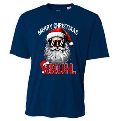 Merry Christmas Bruh Funny Santa Bruh Plaid Xmas Pajamas Cooling Performance Crew T-Shirt