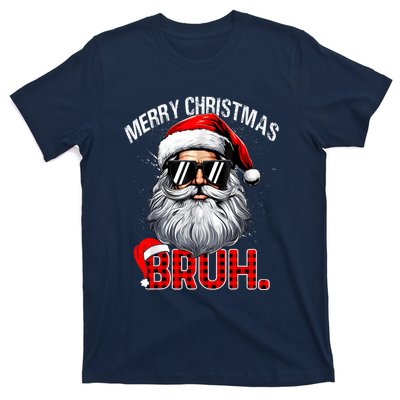 Merry Christmas Bruh Funny Santa Bruh Plaid Xmas Pajamas T-Shirt