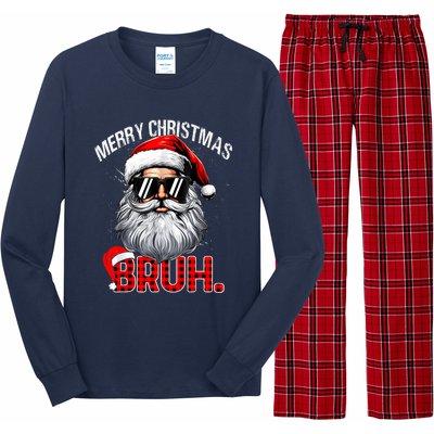 Merry Christmas Bruh Funny Santa Bruh Plaid Xmas Pajamas Long Sleeve Pajama Set