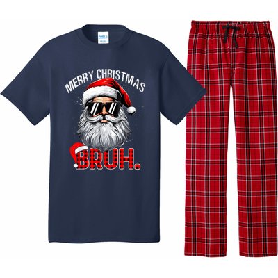 Merry Christmas Bruh Funny Santa Bruh Plaid Xmas Pajamas Pajama Set