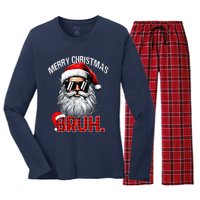 Merry Christmas Bruh Funny Santa Bruh Plaid Xmas Pajamas Women's Long Sleeve Flannel Pajama Set 