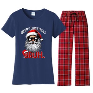 Merry Christmas Bruh Funny Santa Bruh Plaid Xmas Pajamas Women's Flannel Pajama Set