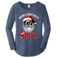 Merry Christmas Bruh Funny Santa Bruh Plaid Xmas Pajamas Women's Perfect Tri Tunic Long Sleeve Shirt