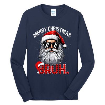 Merry Christmas Bruh Funny Santa Bruh Plaid Xmas Pajamas Tall Long Sleeve T-Shirt