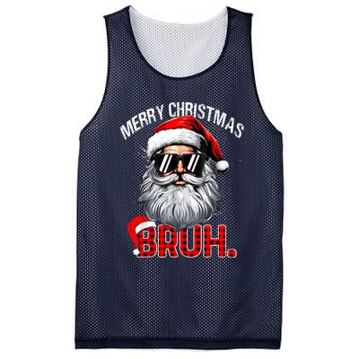 Merry Christmas Bruh Funny Santa Bruh Plaid Xmas Pajamas Mesh Reversible Basketball Jersey Tank