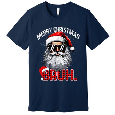 Merry Christmas Bruh Funny Santa Bruh Plaid Xmas Pajamas Premium T-Shirt