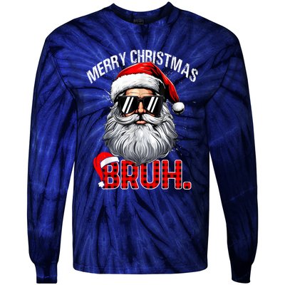 Merry Christmas Bruh Funny Santa Bruh Plaid Xmas Pajamas Tie-Dye Long Sleeve Shirt