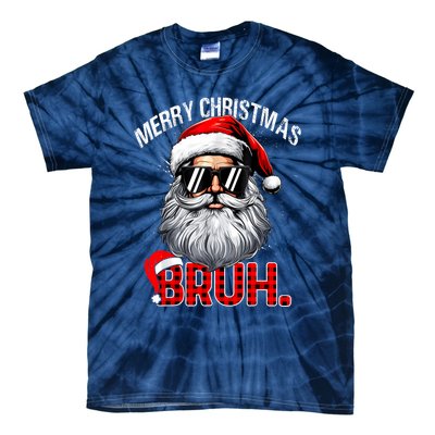 Merry Christmas Bruh Funny Santa Bruh Plaid Xmas Pajamas Tie-Dye T-Shirt