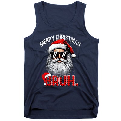 Merry Christmas Bruh Funny Santa Bruh Plaid Xmas Pajamas Tank Top