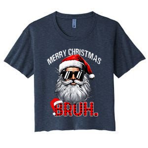 Merry Christmas Bruh Funny Santa Bruh Plaid Xmas Pajamas Women's Crop Top Tee