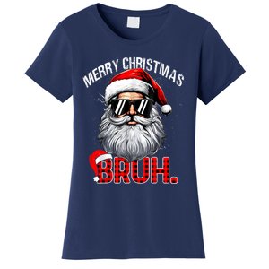 Merry Christmas Bruh Funny Santa Bruh Plaid Xmas Pajamas Women's T-Shirt