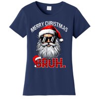 Merry Christmas Bruh Funny Santa Bruh Plaid Xmas Pajamas Women's T-Shirt