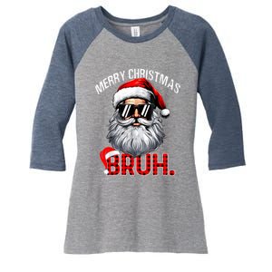 Merry Christmas Bruh Funny Santa Bruh Plaid Xmas Pajamas Women's Tri-Blend 3/4-Sleeve Raglan Shirt