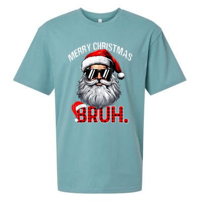 Merry Christmas Bruh Funny Santa Bruh Plaid Xmas Pajamas Sueded Cloud Jersey T-Shirt