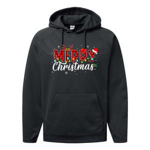 Merry Christmas Buffalo Plaid Red Santa Family Matching Xmas Performance Fleece Hoodie