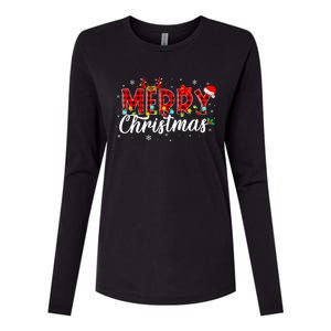 Merry Christmas Buffalo Plaid Red Santa Family Matching Xmas Womens Cotton Relaxed Long Sleeve T-Shirt