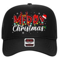 Merry Christmas Buffalo Plaid Red Santa Family Matching Xmas High Crown Mesh Back Trucker Hat