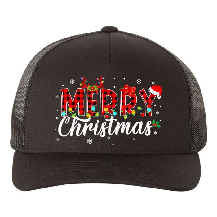 Merry Christmas Buffalo Plaid Red Santa Family Matching Xmas Yupoong Adult 5-Panel Trucker Hat