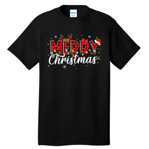 Merry Christmas Buffalo Plaid Red Santa Family Matching Xmas Tall T-Shirt