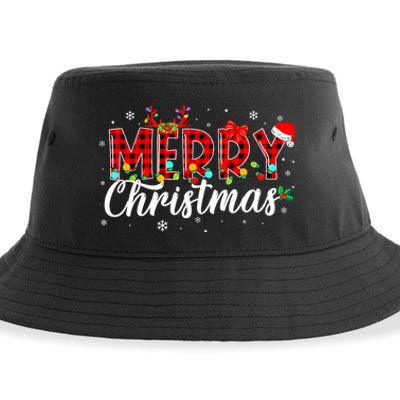 Merry Christmas Buffalo Plaid Red Santa Family Matching Xmas Sustainable Bucket Hat