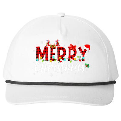 Merry Christmas Buffalo Plaid Red Santa Family Matching Xmas Snapback Five-Panel Rope Hat