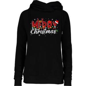 Merry Christmas Buffalo Plaid Red Santa Family Matching Xmas Womens Funnel Neck Pullover Hood