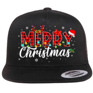 Merry Christmas Buffalo Plaid Red Santa Family Matching Xmas Flat Bill Trucker Hat