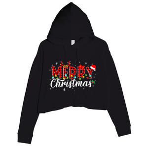 Merry Christmas Buffalo Plaid Red Santa Family Matching Xmas Crop Fleece Hoodie