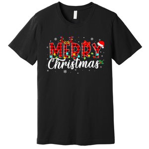 Merry Christmas Buffalo Plaid Red Santa Family Matching Xmas Premium T-Shirt