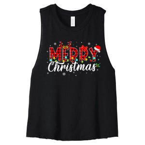 Merry Christmas Buffalo Plaid Red Santa Family Matching Xmas Women's Racerback Cropped Tank