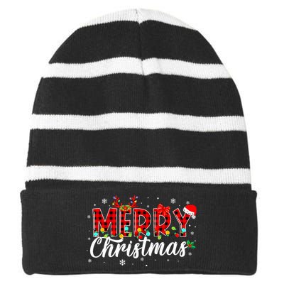 Merry Christmas Buffalo Plaid Red Santa Family Matching Xmas Striped Beanie with Solid Band