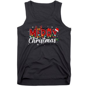 Merry Christmas Buffalo Plaid Red Santa Family Matching Xmas Tank Top