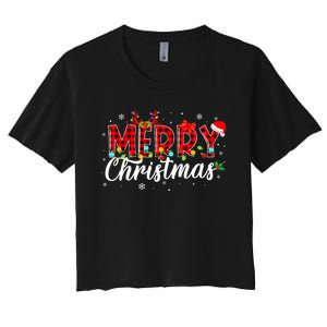 Merry Christmas Buffalo Plaid Red Santa Family Matching Xmas Women's Crop Top Tee