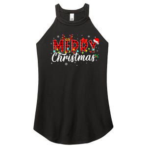 Merry Christmas Buffalo Plaid Red Santa Family Matching Xmas Women's Perfect Tri Rocker Tank