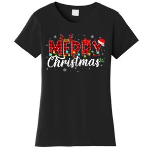 Merry Christmas Buffalo Plaid Red Santa Family Matching Xmas Women's T-Shirt