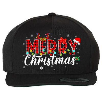 Merry Christmas Buffalo Plaid Red Santa Family Matching Xmas Wool Snapback Cap