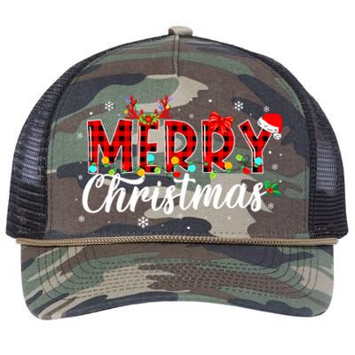 Merry Christmas Buffalo Plaid Red Santa Family Matching Xmas Retro Rope Trucker Hat Cap