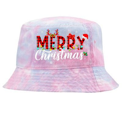 Merry Christmas Buffalo Plaid Red Santa Family Matching Xmas Tie-Dyed Bucket Hat