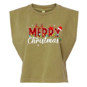 Merry Christmas Buffalo Plaid Red Santa Family Matching Xmas Garment-Dyed Women's Muscle Tee