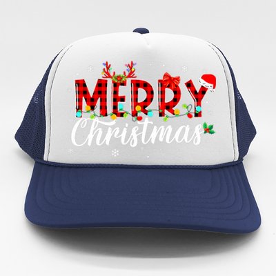 Merry Christmas Buffalo Plaid Red Santa Family Matching Xmas Trucker Hat