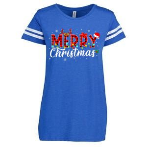 Merry Christmas Buffalo Plaid Red Santa Family Matching Xmas Enza Ladies Jersey Football T-Shirt