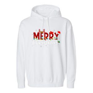 Merry Christmas Buffalo Plaid Red Santa Family Matching Xmas Garment-Dyed Fleece Hoodie